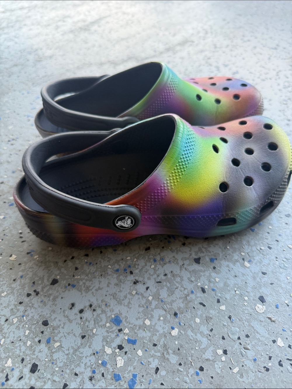 CROCS Kids Classic Clog — Rainbow Fade with Black Strap